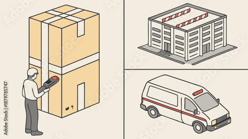 Warehouse Worker Scanning Inventory Boxes for E-commerce Shipping Distribution and Last Mile Delivery Automation