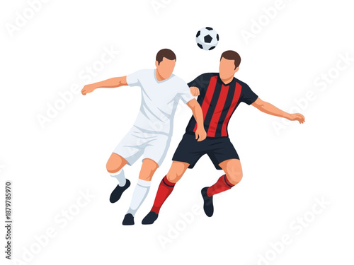 Flat vector illustration of two soccer players competing for the ball
