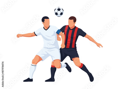 Flat vector illustration of two soccer players competing for the ball