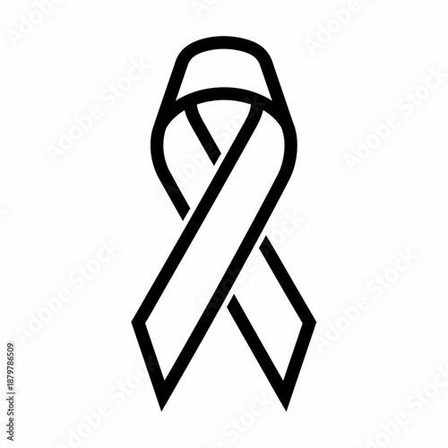 Simple black and white outline drawing of an awareness ribbon, symbolizing support and remembrance for various causes and social issues.