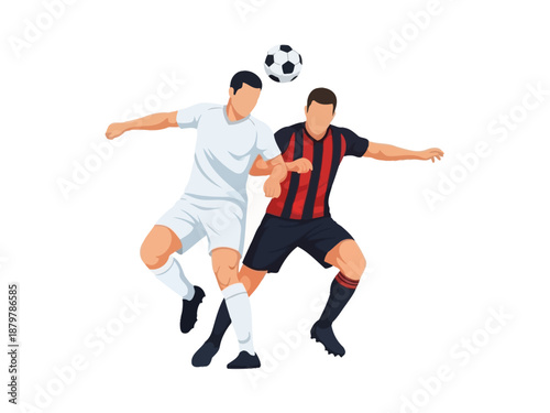 Flat vector illustration of two soccer players competing for the ball