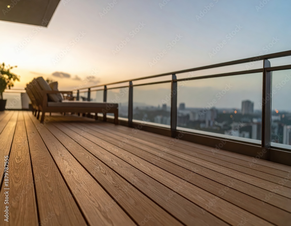 Naklejka premium 夕暮れの高層階テラス