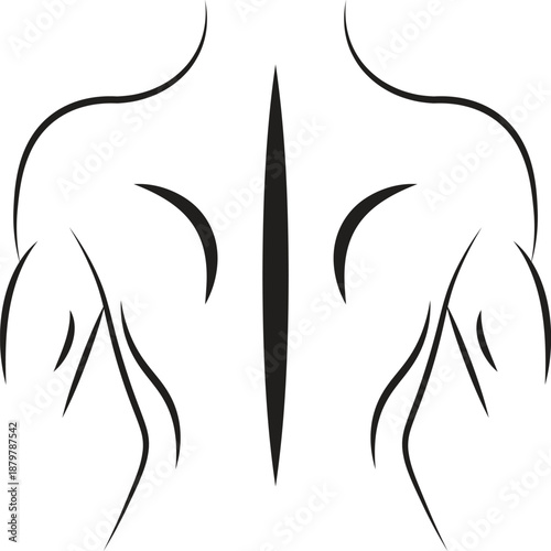 Minimalist line art illustration of a strong male back physique and musculature