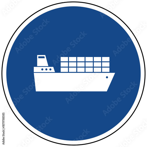 Containerschiff blaues Schild Vektor Icon Illustration Frachtschiff Logistik Handel Transport Schifffahrt Export Import Marine