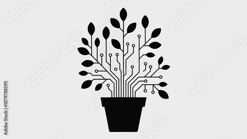 Digital tree in a pot representing the fusion of nature and advanced technology Vector