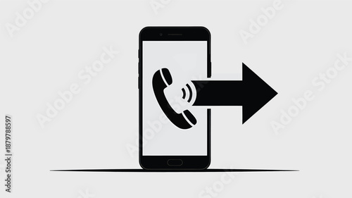 Outgoing call concept with smartphone and arrow indicating redirection or transfer Vector
