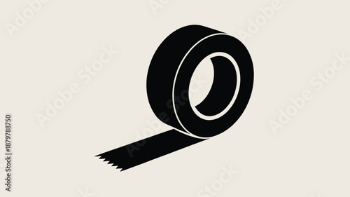 A simple black roll of adhesive tape with a torn end isolated on a clean background Vector