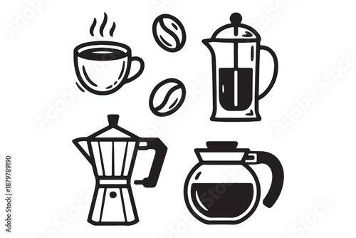 Hand-Drawn Coffee Brewing Icons Collection