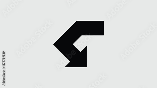 Modern geometric black arrow symbol pointing downwards on a light gray background Vector