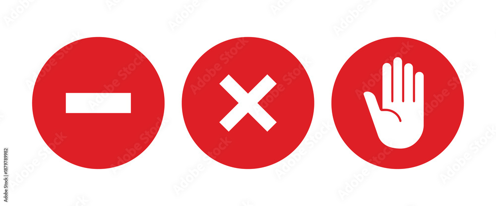 Obraz premium Circular Prohibitory Alert Icons - Red Vector Set with No Entry, Cancel, and Stop Symbols