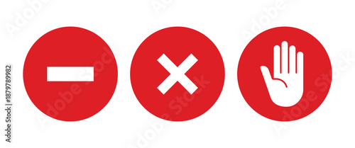 Circular Prohibitory Alert Icons - Red Vector Set with No Entry, Cancel, and Stop Symbols