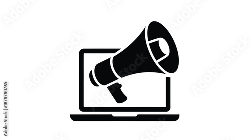 Online promotion and advertising concept with a megaphone emerging from a computer screen Vector