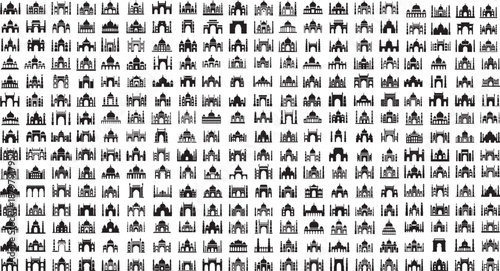 Various Indian architectural icons and landmarks in black silhouette on white background