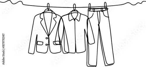 Clothes on Hanger Continuous Line Art Vector EPS Fashion Minimal Outline Wardrobe Illustration