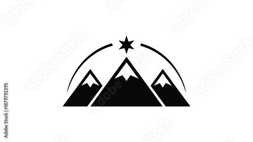 Reaching the summit: a symbolic icon of three mountains with a star overhead, representing achievement Vector