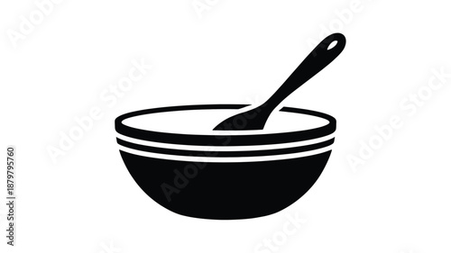 Simple graphic icon featuring a bowl with a spoon inside, perfect for culinary themes Vector