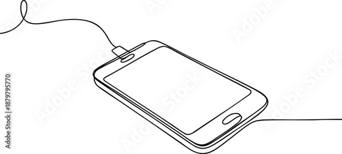 Smartphone continuous one line drawing, minimal mobile phone outline vector illustration icon on white