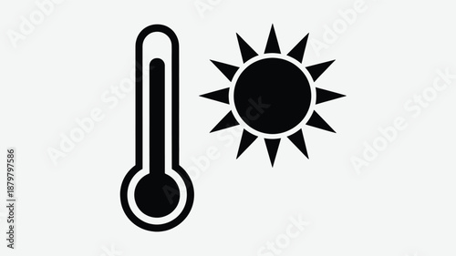 Illustration showing temperature measurement alongside a bright sun, symbolizing heat Vector