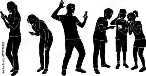 April Fools Prank Reactions Silhouettes With Smartphone Jokes and Surprise Expressions
