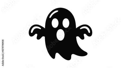 A spooky yet cute black ghost illustration with an open mouth expression for halloween Vector