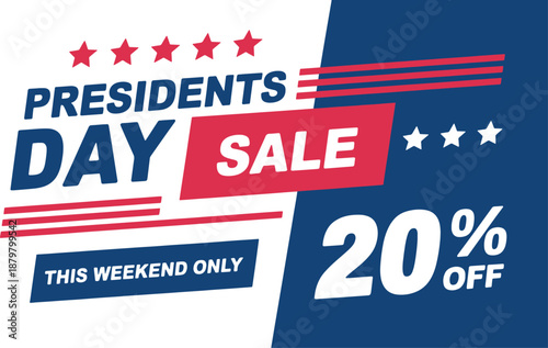 Presidents Day Sale Banner Vector - 20% Off Weekend Promo Graphic