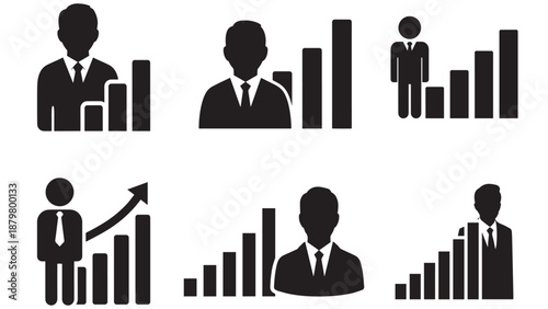 Solid Icon Illustration Of A Person Silhouette With A Rising Bar Graph Behind Symbolizing Professional Growth, Performance Improvement And Career Progression