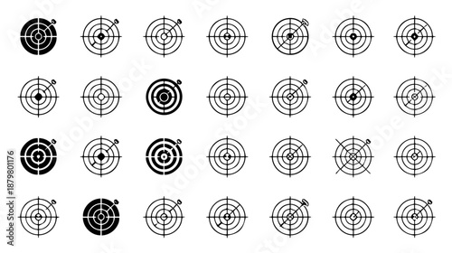 A collection of black and white target icons representing goals and precision