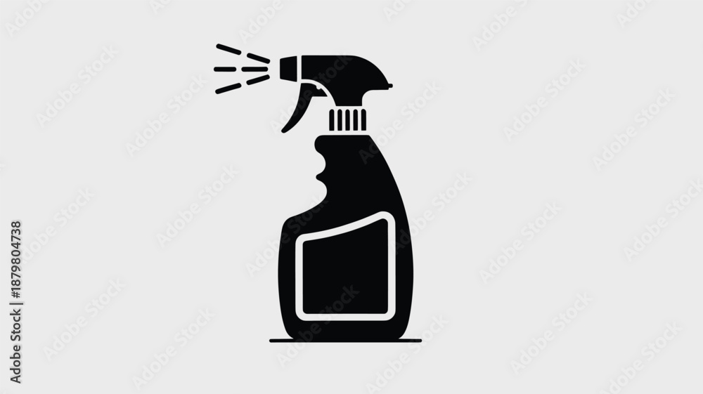 Naklejka premium Black silhouette icon of a spray bottle actively dispensing liquid for cleaning or sanitizing tasks Vector