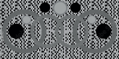 Modern abstract background with layered circles and black white pattern, suitable for branding, presentation, web, and print media