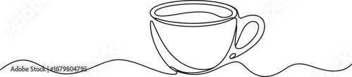 Coffee cup line icon banner, hot drink cafe breakfast concept minimalist outline illustration