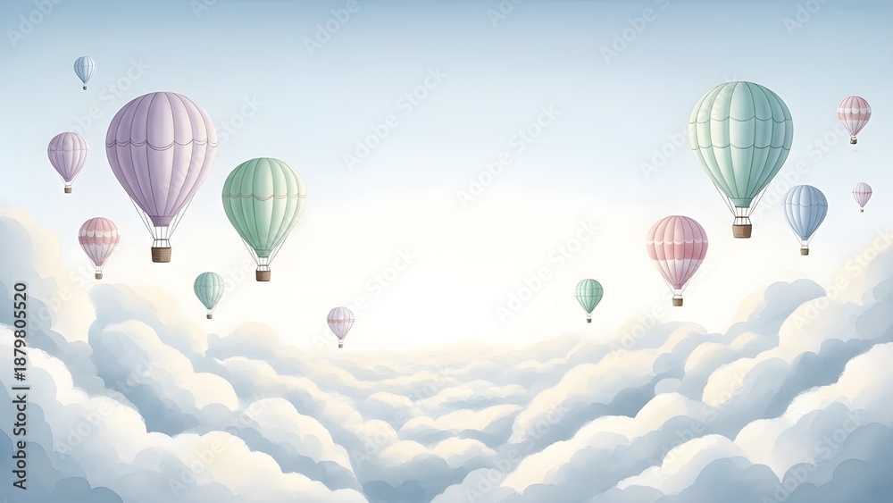 Obraz premium Papel tapiz 3d acuarela bebé globo aerostático sin costuras