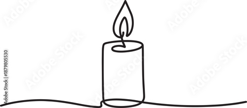 Candle flame line icon banner, spa relaxation meditation memorial concept minimalist outline