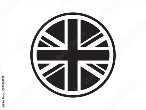 Black and White Union Jack Flag Circle Design Element