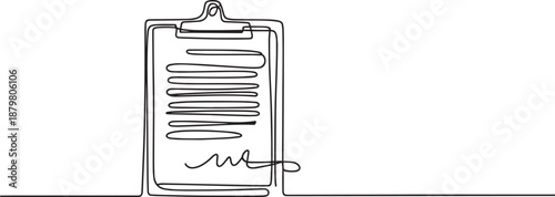 Clipboard document line icon banner, checklist report planning management concept outline design