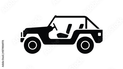 Rugged off-road vehicle silhouette with open top, ideal for adventure and utility Vector
