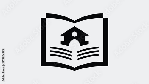 Open book with house icon representing education, knowledge, home, real estate, and learning Vector