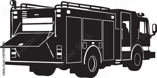 Black and White Fire Truck with Open Compartment emergency vehicle