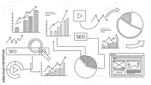 Analyzing data trends and SEO strategies through interactive charts and graphs on digital devices