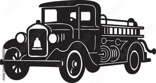 Vintage Black and White Fire Truck old-fashioned vehicle