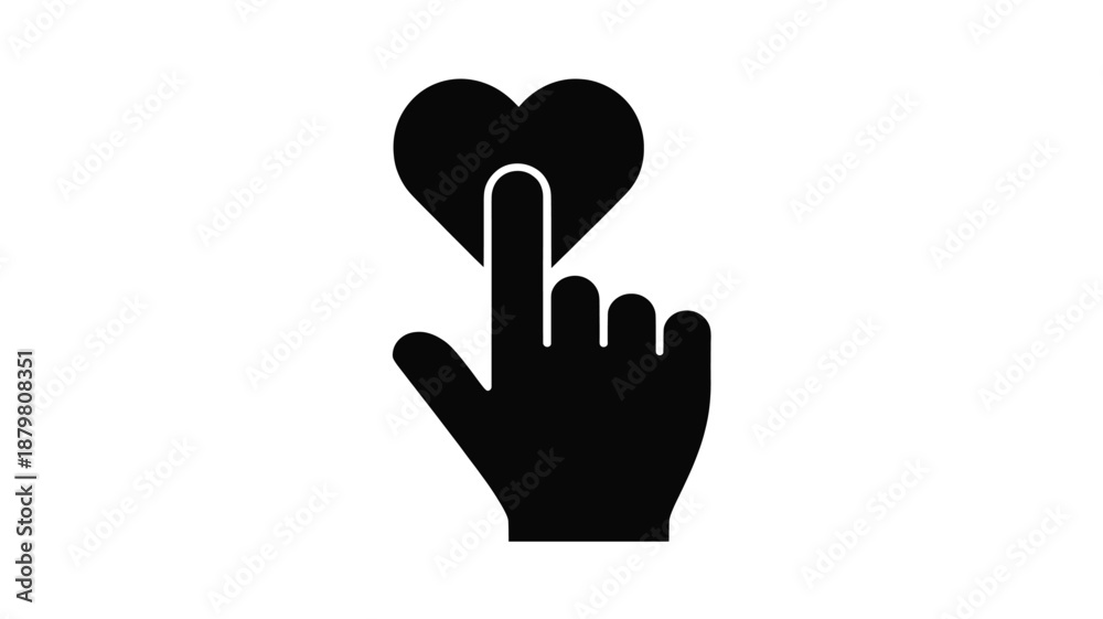Fototapeta premium A black silhouette of a hand touching a heart symbol, signifying a like action Vector