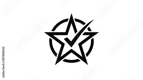 Verified star logo design featuring a black pentagram with an integrated checkmark Vector