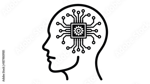 Conceptual image of artificial intelligence with a human head and a microchip brain Vector