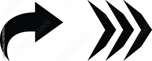 Forward arrow icons set representing navigation direction progress next movement symbols minimal black vector illustration design