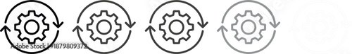 Gear refresh icons set representing settings update synchronization process loading states progress minimal monochrome vector illustration design
