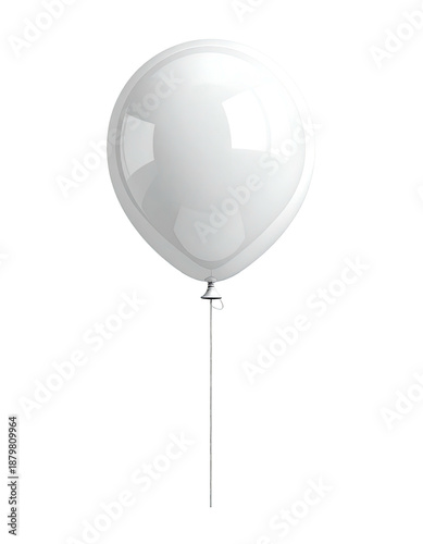 Isolated white balloon, glossy, reflective, on a dark background