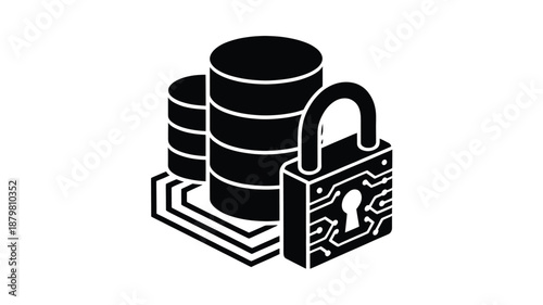 Secure database protection with digital padlock icon representing robust data security Vector