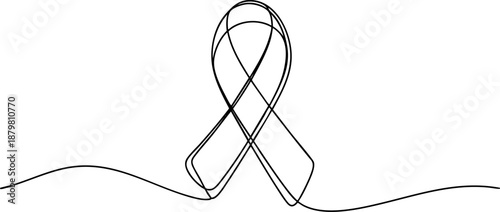 Awareness ribbon line icon banner, cancer support charity hope solidarity concept outline