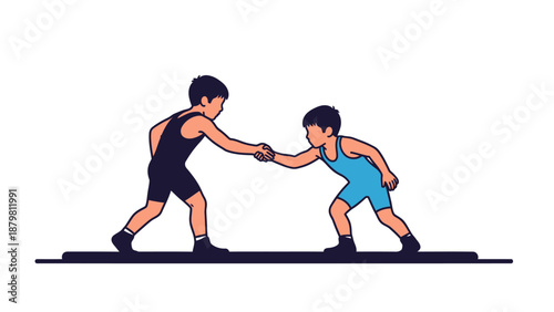 Wrestler vector wrestlers in respectful handshake pose suitable for sports event promotions, wrestling tournament advertisements, fitness websites, and sports blogs.