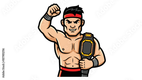 Wrestler vector art of a powerful champion winning a match. Suitable for sports posters, promotional materials, or wrestling event branding.