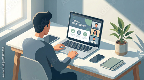 Online meeting and remote collaboration business illustration